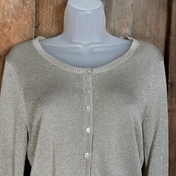 DKNY Tan/Gold Shimmer Cardigan - Size Medium - Picture 3 of 11